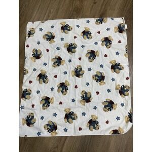VTG Springmaid Teddy Bear w/ Blue Jean Overalls Stars Receiving Baby Blanket